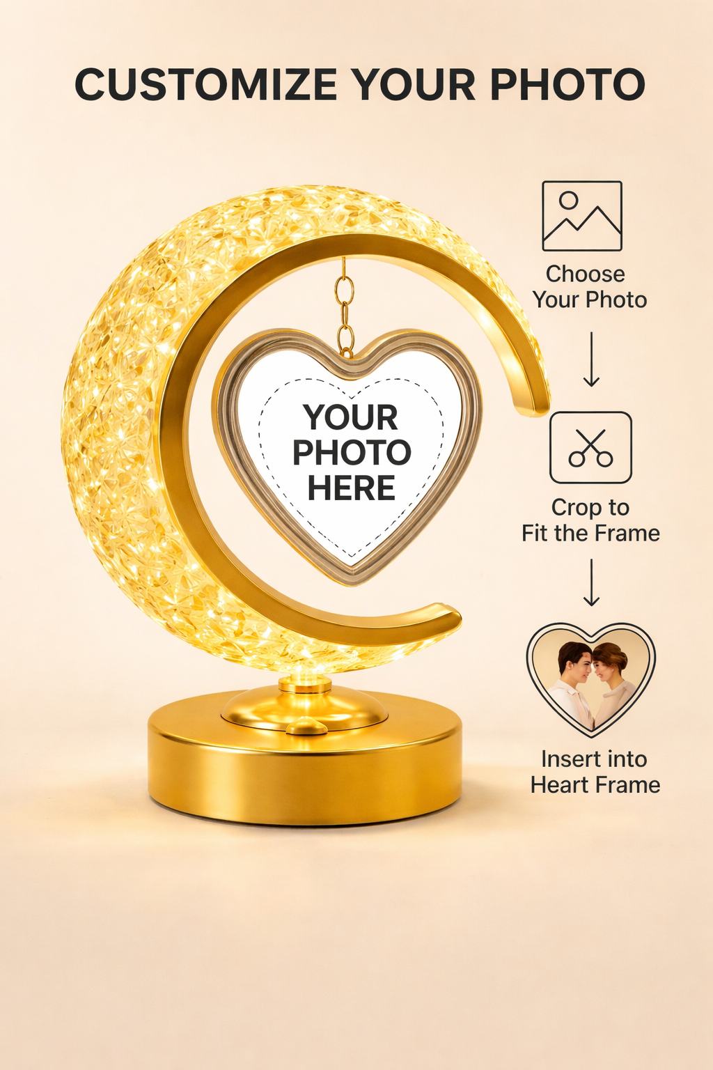 LED Crystal Moon Lamp Photo Frame For Gifting Surprise and Anniversary Gifting Table Lamp