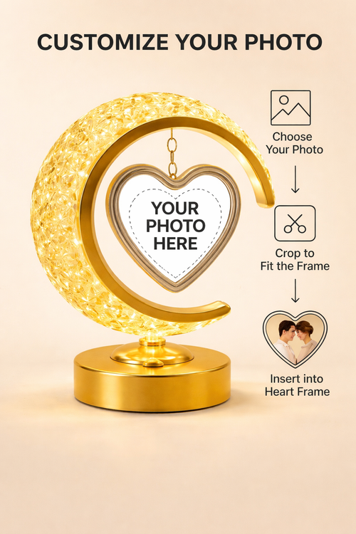 LED Crystal Moon Lamp Photo Frame For Gifting Surprise and Anniversary Gifting Table Lamp