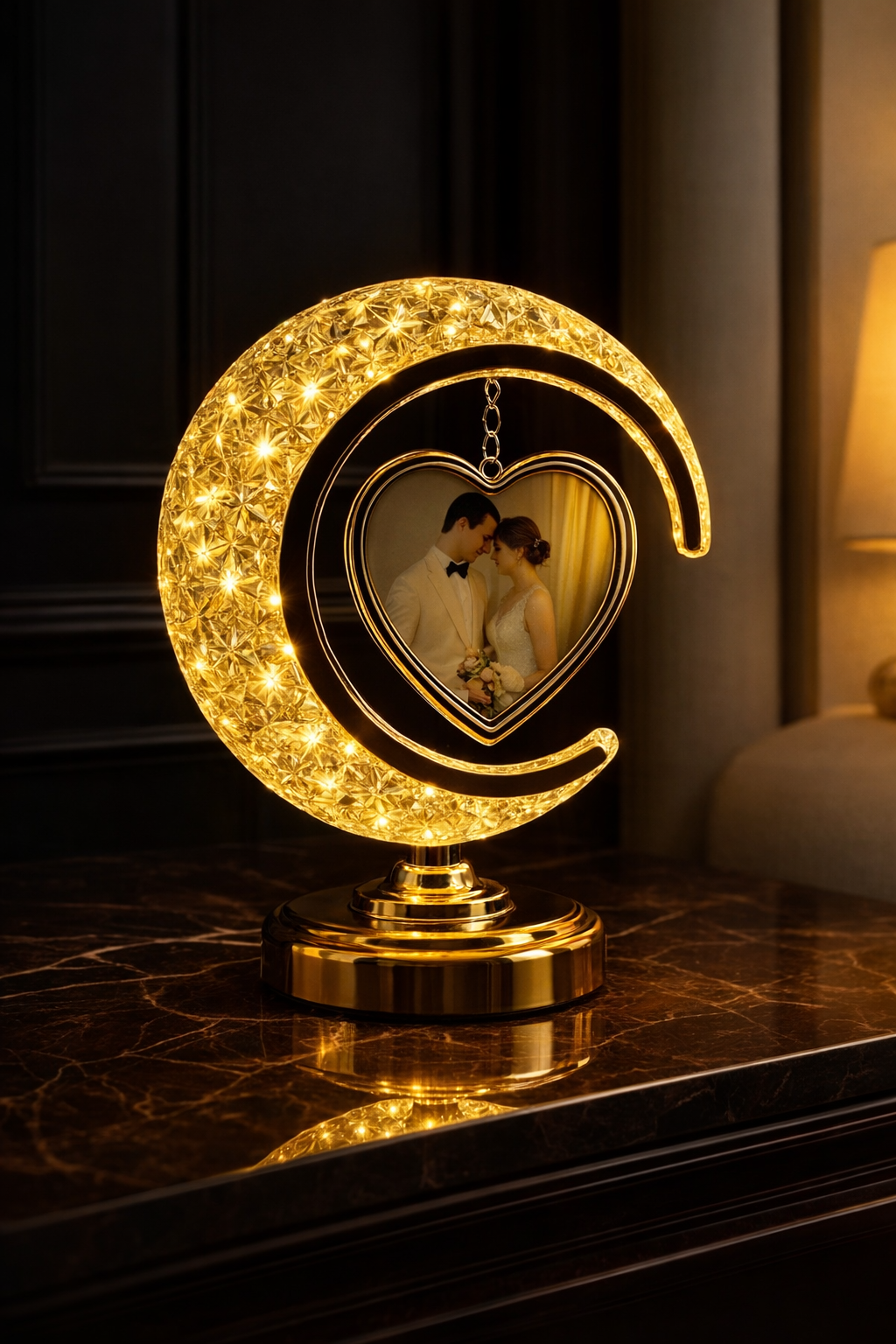 LED Crystal Moon Lamp Photo Frame For Gifting Surprise and Anniversary Gifting Table Lamp
